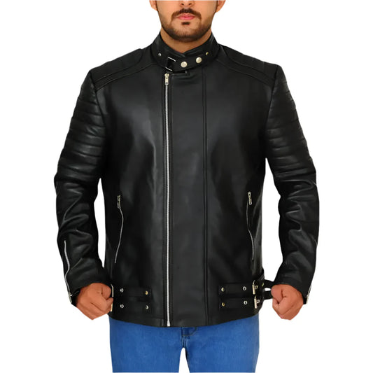 Chaqueta de Cuero Negro Mate con Tapeta a Presión
