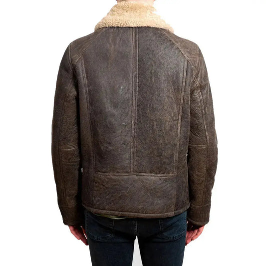 Chaqueta de cuero de aviador B3 vintage marrón chocolate para hombre con piel de oveja