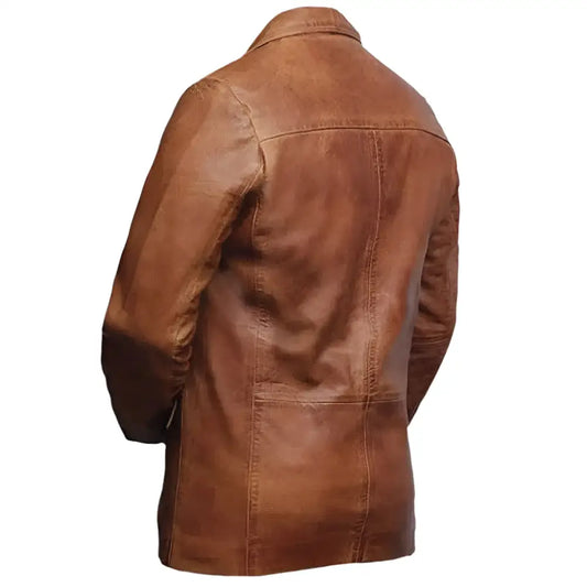 Blazer Casual de Cuero Marrón para Hombre