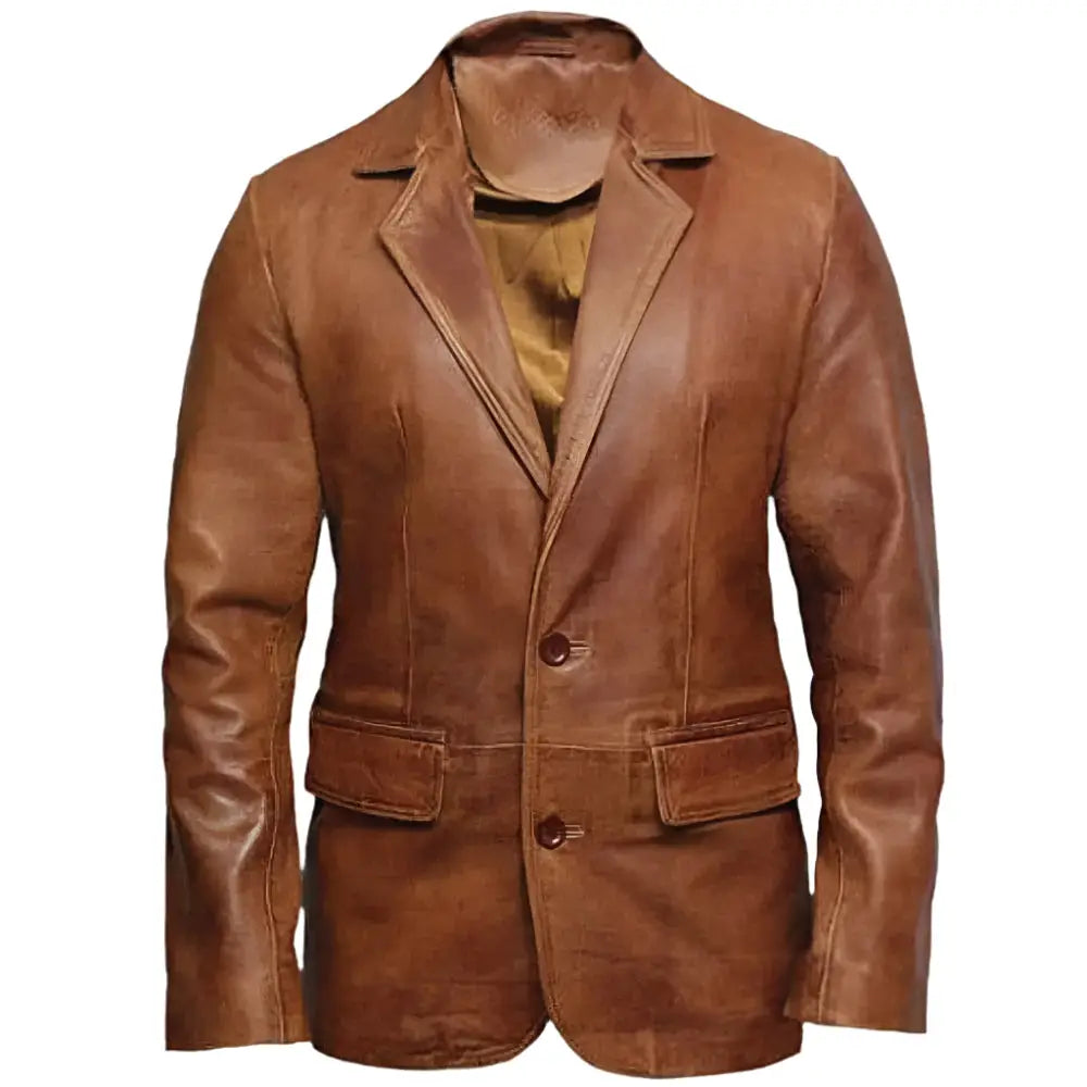 Blazer Casual de Cuero Marrón para Hombre