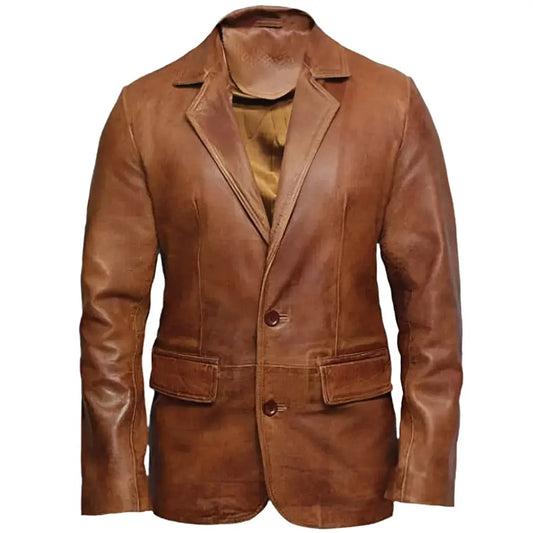 Blazer Casual de Cuero Marrón para Hombre