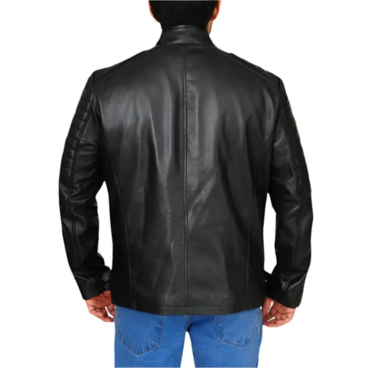 Chaqueta de Cuero Negro Mate con Tapeta a Presión