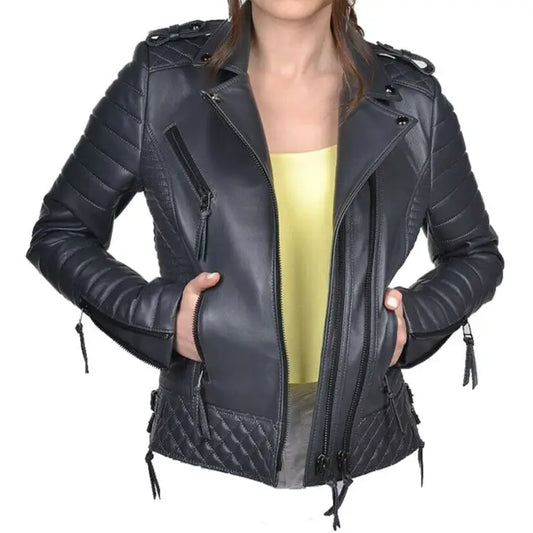 Chaqueta de moto de cuero para mujeres