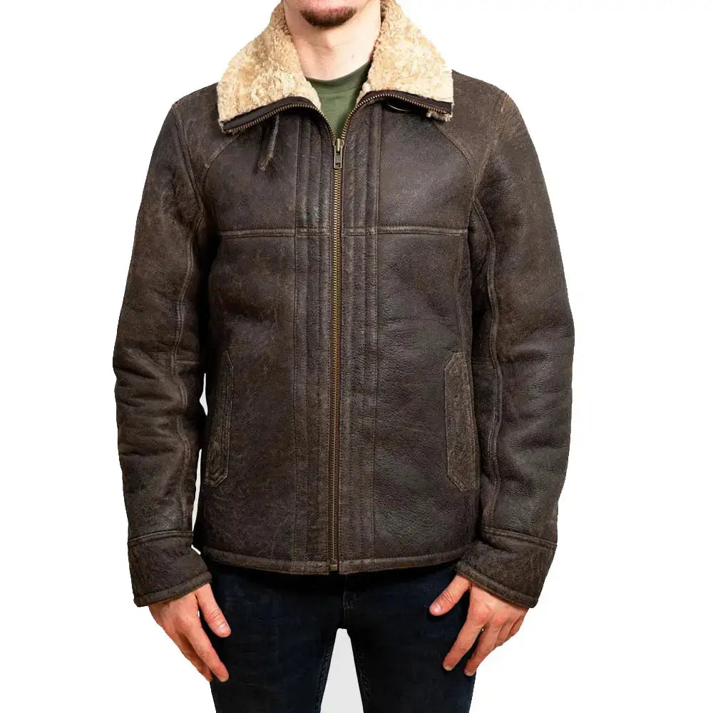 Chaqueta de cuero de aviador B3 vintage marrón chocolate para hombre con piel de oveja