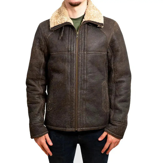 Chaqueta de cuero de aviador B3 vintage marrón chocolate para hombre con piel de oveja